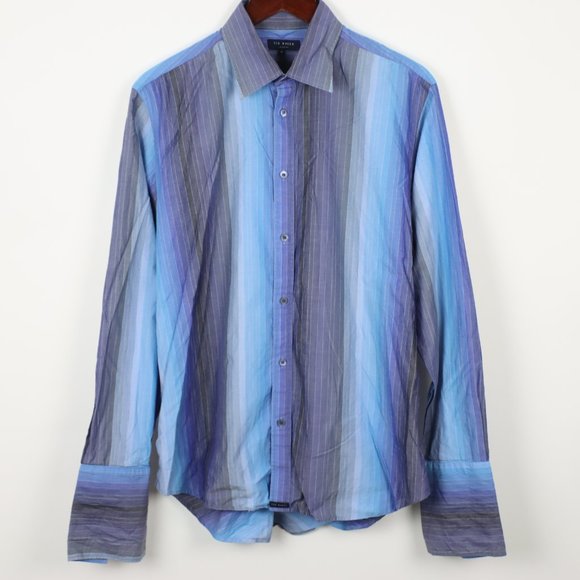 Ted Baker Mens Size 4 Ombre Striped Long Sleeve Button Shirt - Picture 2 of 5